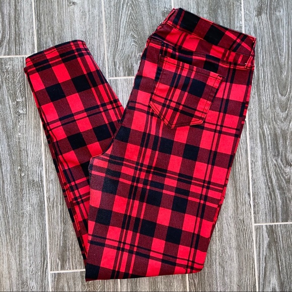 Blackheart Hot Topic Red Black Plaid Skinny Jeans - Picture 13 of 14